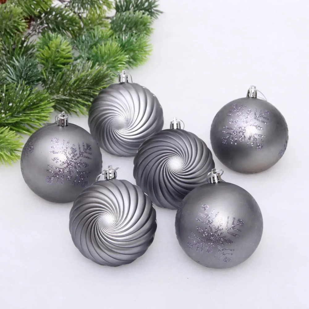 Новогодние шары «Изящные узоры» 8 см (набор 9 шт), Графит