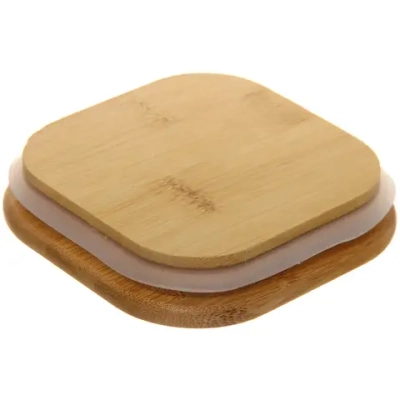 Банка для продуктов стеклянная 1800мл «Хай-Тек» с бамбуковой крышкой, квадратная 10*25см