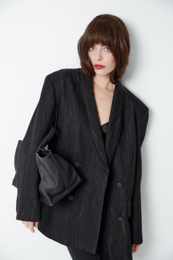 Жакет двубортный из хлопка и шелка Стелла Маккартни черный