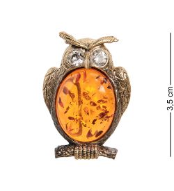 AM- 953 Брошь «Филин» (латунь, янтарь)