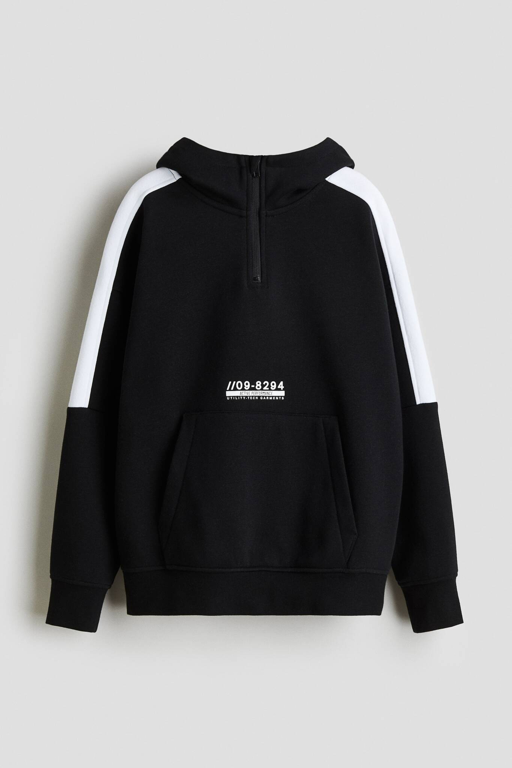 H&M Толстовка с капюшоном на молнии и мехом внутри, черный/белый