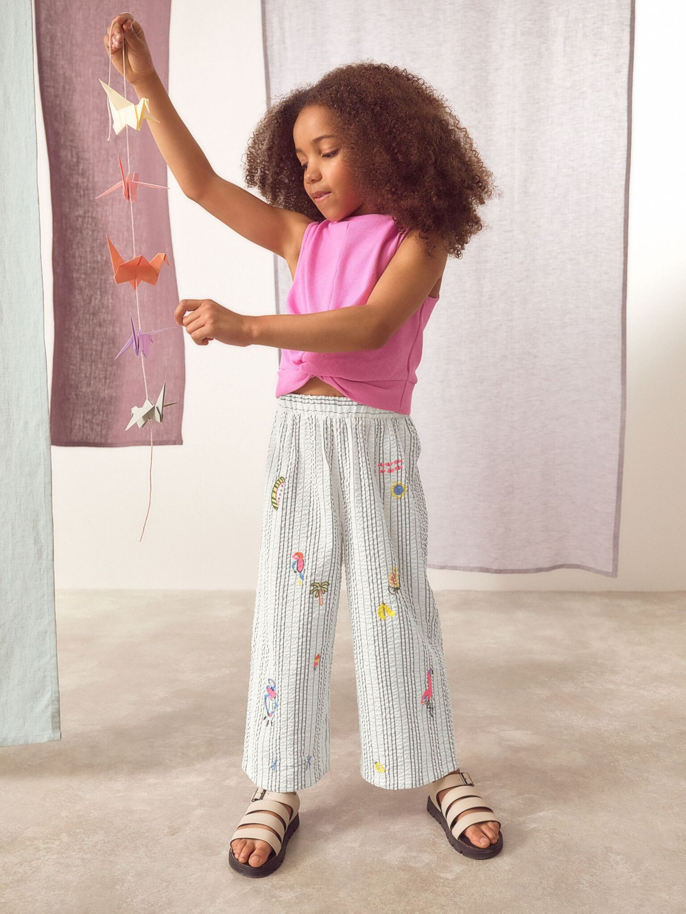 Брюки широкие для девочки Next AB1-533, Черный, Серый