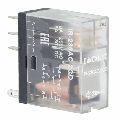 Реле миниатюрное промышленное, 2CO, ком. ток 8А, AgSnO2, напряжение 12V DC, опция: светодиод