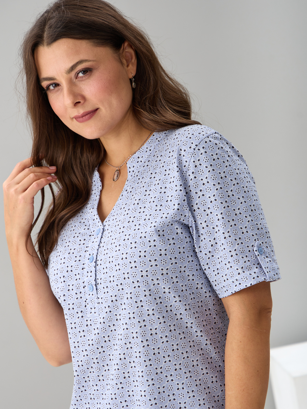 Блузка БЛ-122/ришелье-голубой