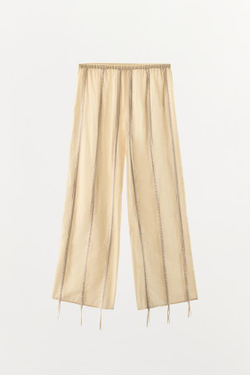ZARA БРЮКИ ИЗ ХЛОПКА С ЗАВЯЗКАМИ, ЭКРЮ
