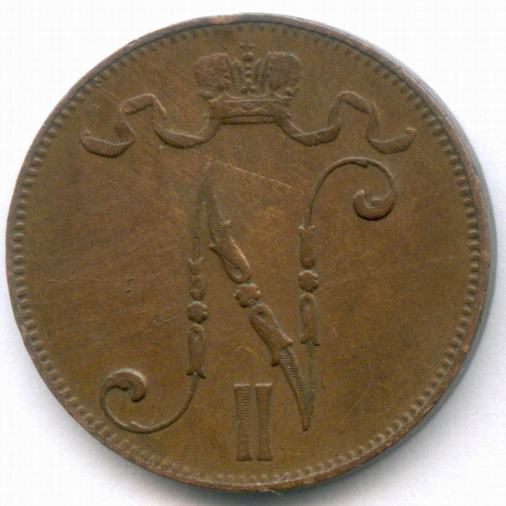 5 пенни 1898 год. Россия для Финляндии (Вензель Николая II). VF-XF