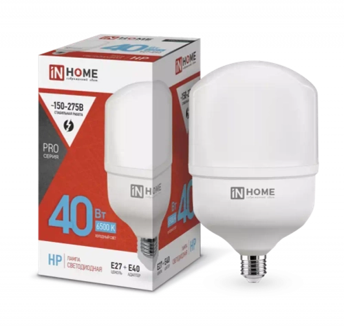 Лампа светодиодная LED-HP-PRO 40Вт 230В Е27 с адаптером E40 6500К ХОЛОДНЫЙ 3800Лм IN HOME(12шт)