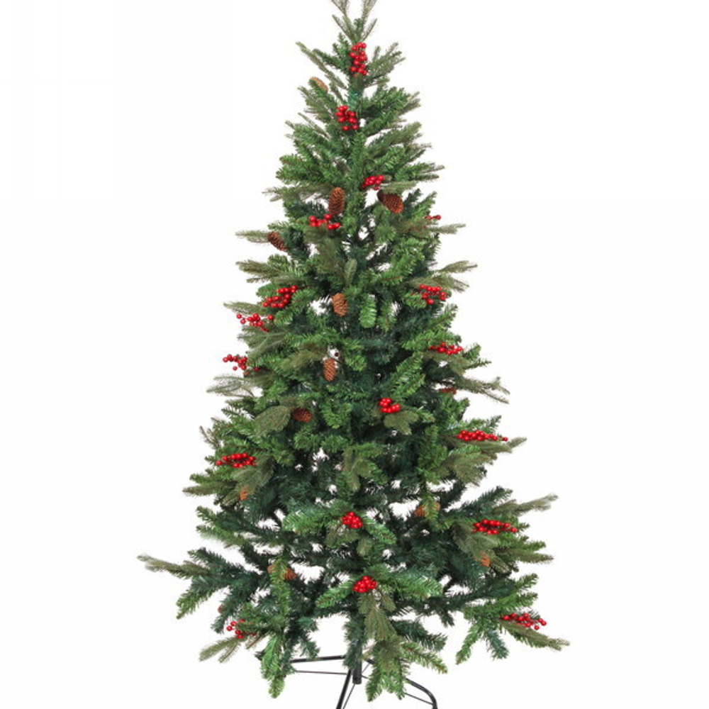 Ёлка «Сказочная Фея» 210 см, ПВХ+резина, шишки, ягоды (639 веток)