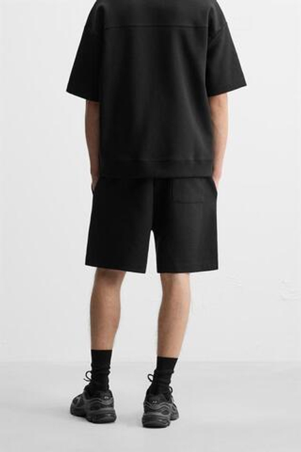 ZARA ШОРТЫ INTERLOCK ИЗ РЕЛЬЕФНОЙ ТКАНИ, ЧЕРНЫЙ