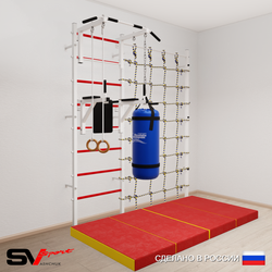 Шведская стенка Sv Sport 57150 (Турник стандарт/Брусья/Кольца/Цепь/Мешок 15кг/Мат 2м/Канатный лаз)