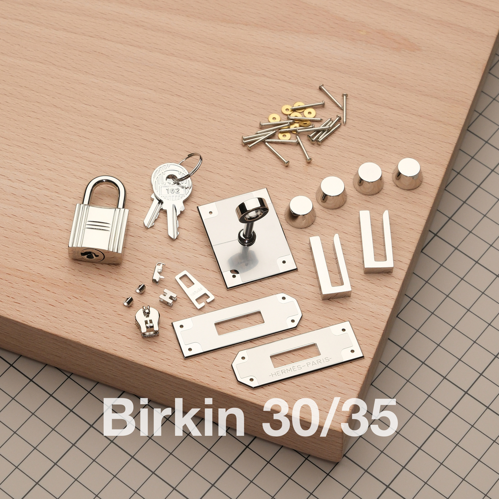 Birkin 30/35 // Комплект фурнитуры из нержавеющей стали, на гвоздях, цвет серебро, с логотипом