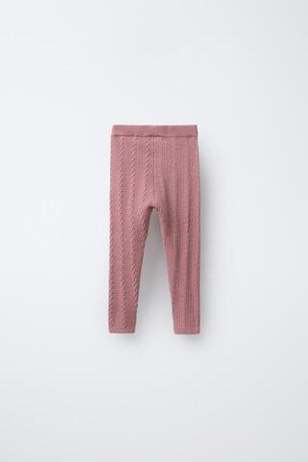 ZARA ТРИКОТАЖНЫЕ ЛЕГИНСЫ С КОСАМИ, МЯГКИЙ РОЗОВЫЙ