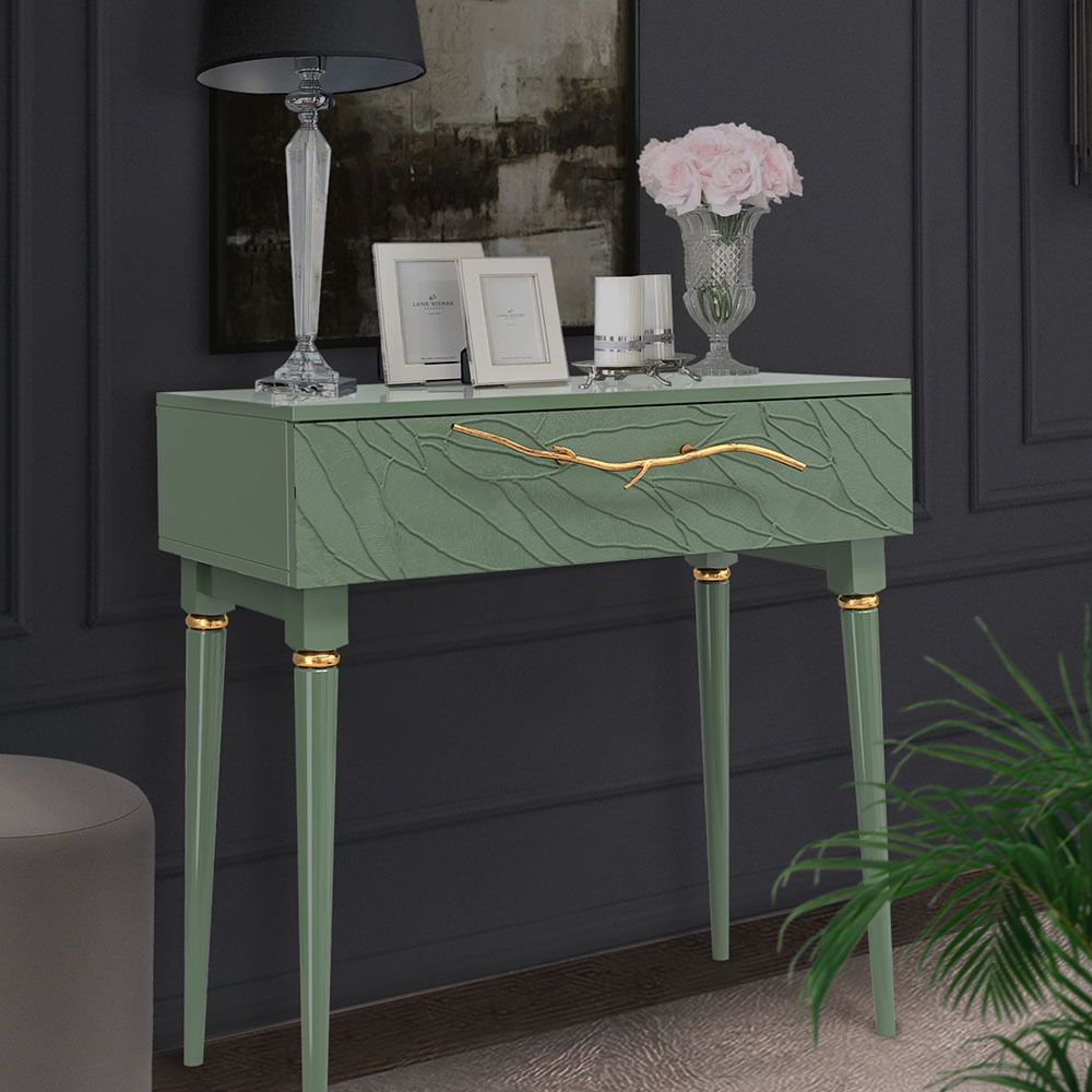 Консоль Арт Колор leaves Классик Голд Зеленый нефрит