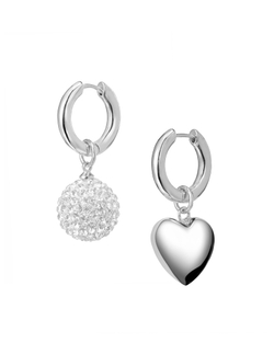 Серьги конго, шар в камнях и сердце, серебро