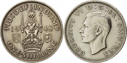 Великобритания 1 шиллинг, 1947 - 1948 Шотландский шиллинг XF