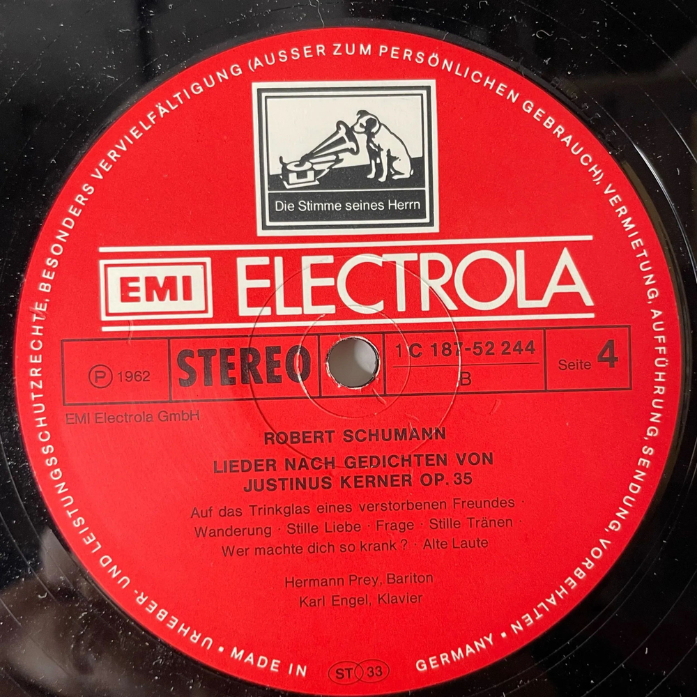 Винтажная виниловая пластинка LP Robert Schumann, Hermann Prey, Karl Engel, Dichterliebe Op.48, Liederkreis Op.39, Kerner Lieder Op. 35 (Германия 1975)