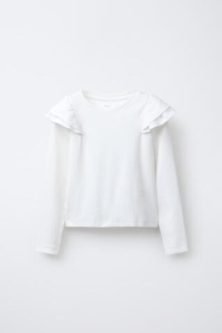 ZARA ЛОНГСЛИВ В РУБЧИК С ВОЛАНАМИ, ЖЕЛТОВАТО-БЕЛЫЙ
