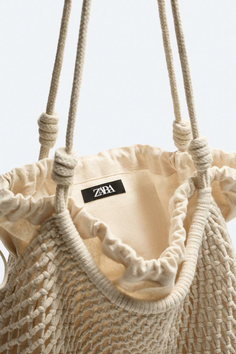 ZARA СУМКА-ШОПЕР ИЗ МАКРАМЕ, КРЕМОВЫЙ БЕЛЫЙ