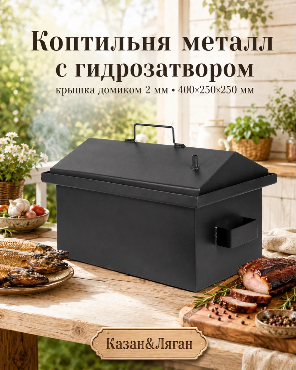 Коптильня металл с г-з кр.домиком 400х250х250х2 мм