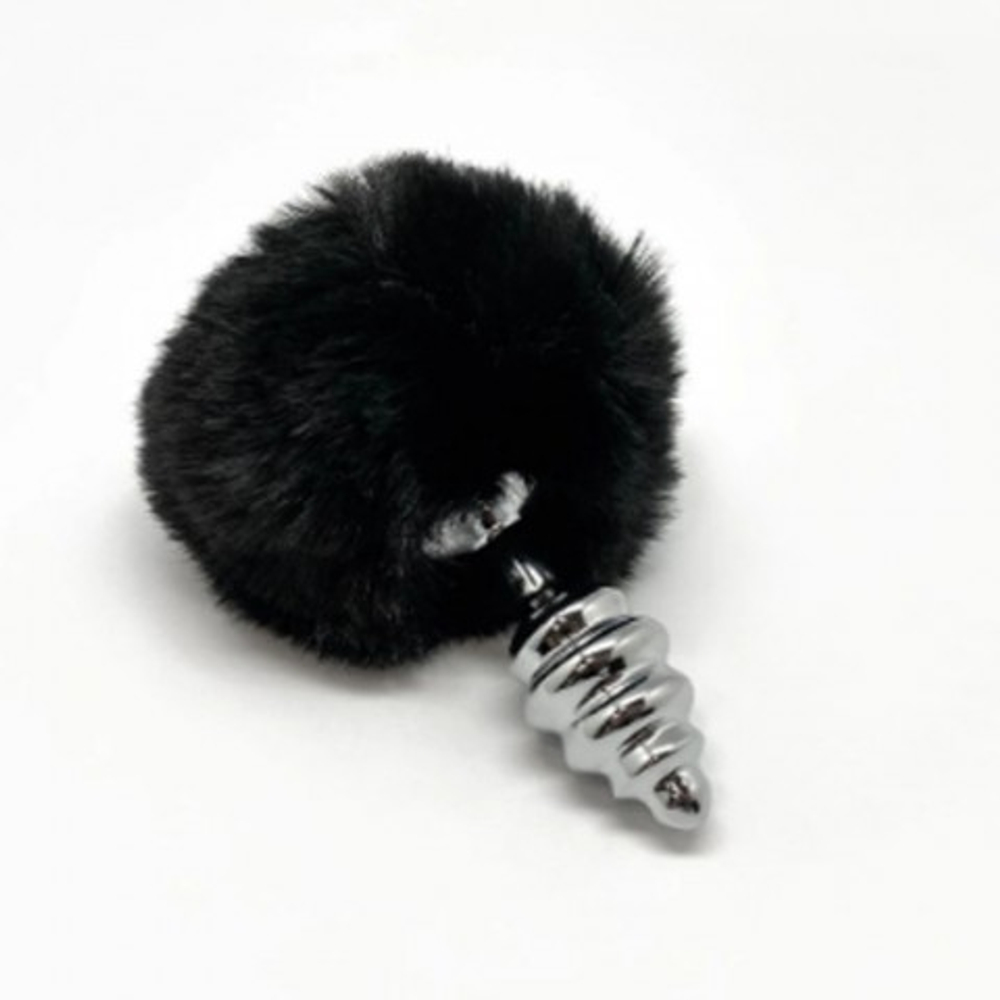 Металлическая анальная пробка с черным хвостиком Twist от Alive (7*2,8 см.)