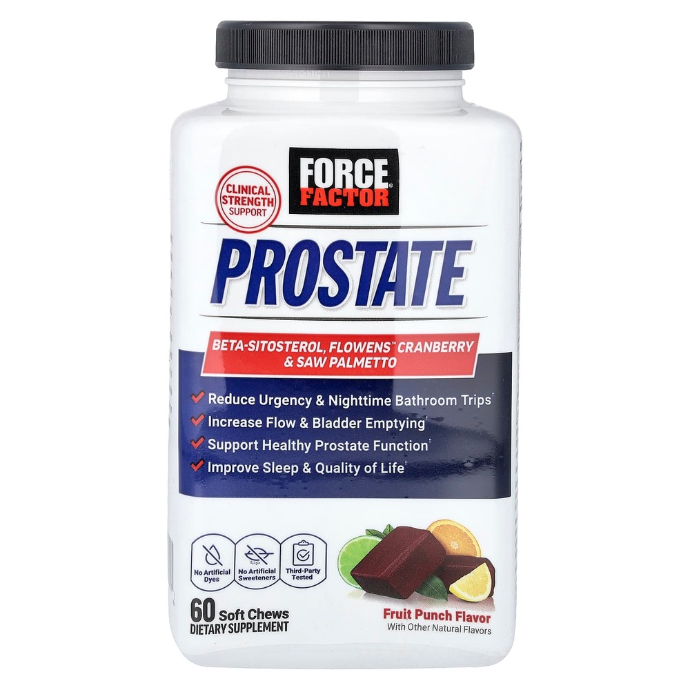 Force Factor, Prostate, фруктовый пунш, 60 жевательных таблеток
