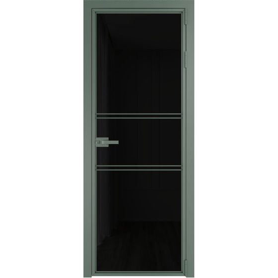 Алюминиевая дверь 2AX зелёный воск стекло чёрный триплекс