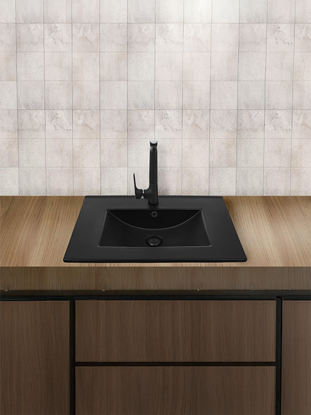 Раковина врезная (матовая черная) WeltWasser WW  DEILBACH 7506- 75 MT- BL 760х470х180