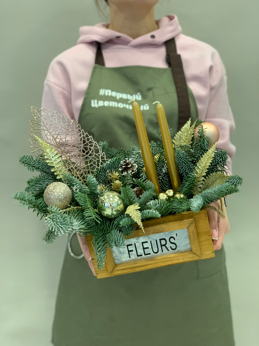 Композиция в ящике Зимняя сказка (золото)