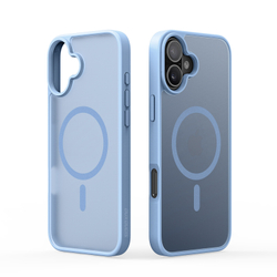Прозрачный матовый чехол с синими рамками (Light Blue) и с поддержкой MagSafe от Dux Ducis для iPhone 16 Plus, серия Yind Series Case