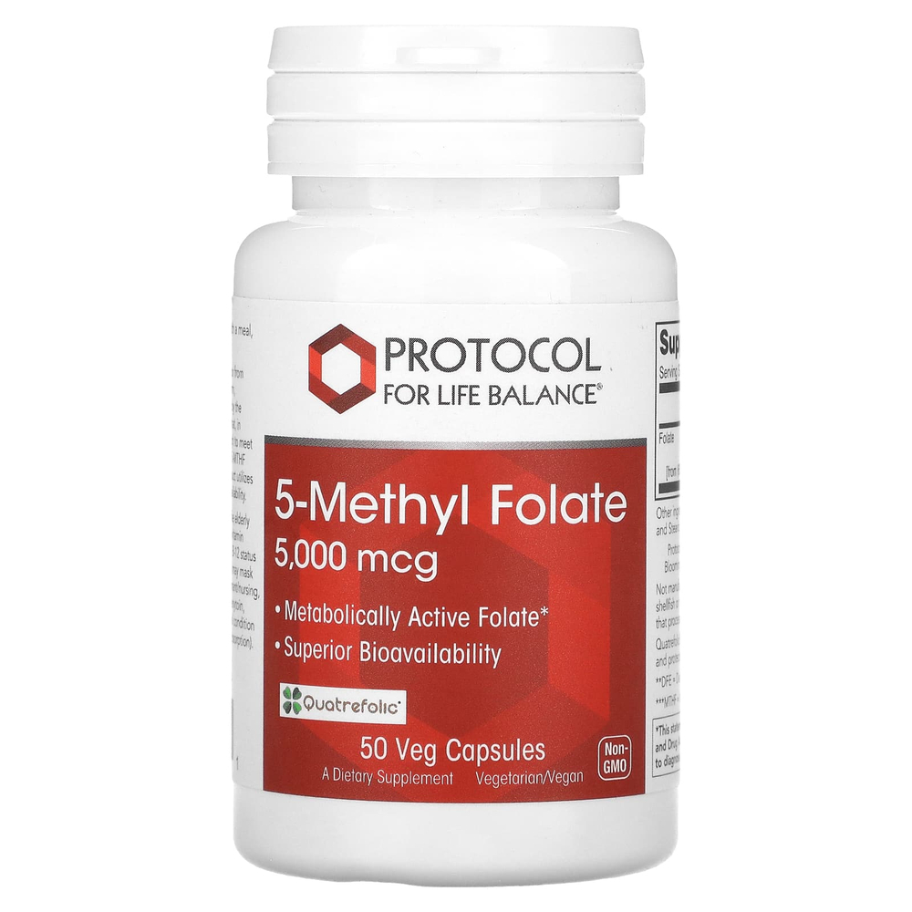 Protocol for Life Balance, 5-метилфолат, 5000 мкг, 50 растительных капсул