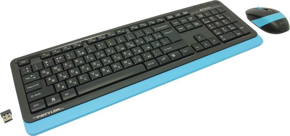 Клавиатура A4Tech Fstyler Wireless FG1010 голубой + мышь