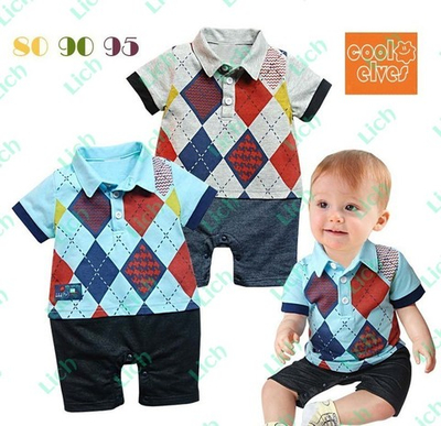 Песочник детский: футболка-поло с ромбами и однотонные штанишки
