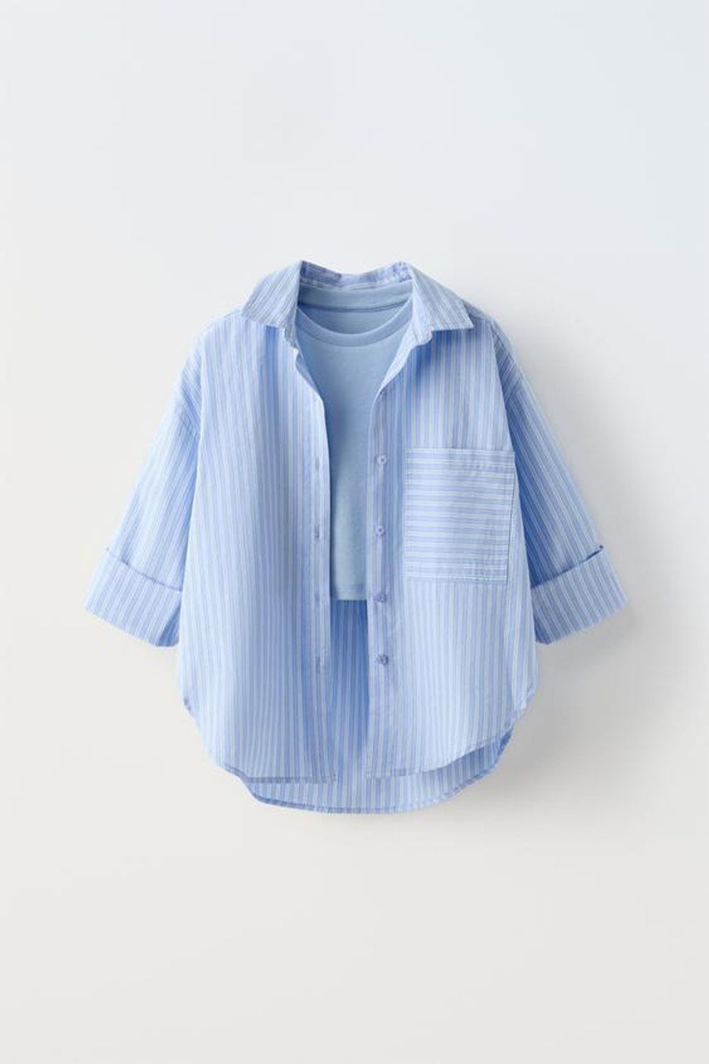 ZARA РУБАШКА В ПОЛОСКУ С ТОПОМ В РУБЧИК, ГОЛУБОЙ