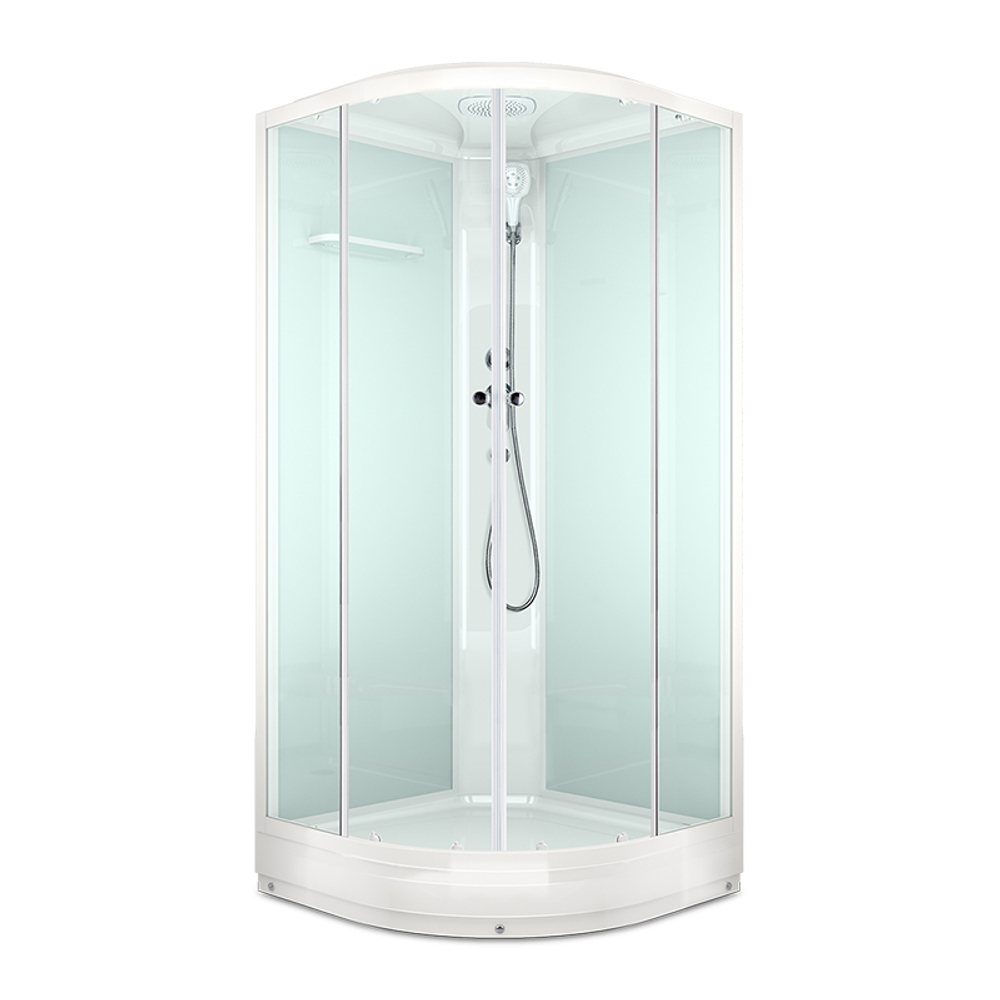 Душевая кабина MELODIA CLASSICA 80х80х218мм низкий поддон, белые стенки с крышей, прозр.стекло,бел.профиль, смесителем и аксессуарами MB01003