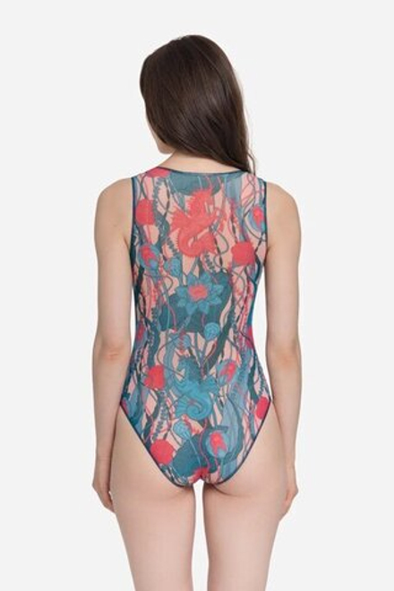 Купальник Монокини без рукава с V-вырезом "Морские единороги"