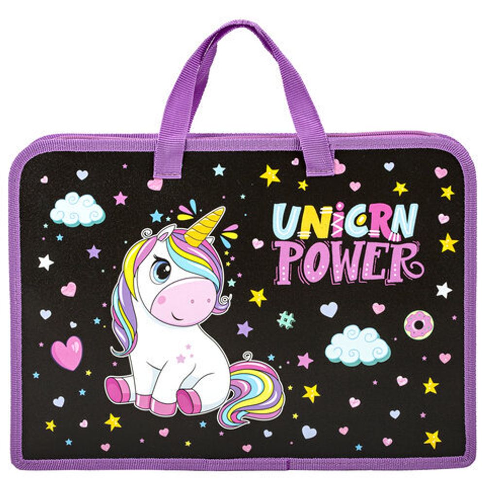 Папка на молнии с ручками ЮНЛАНДИЯ А4, 1 отделение, пластик, ширина 40 мм, "Magic unicorn", 270944