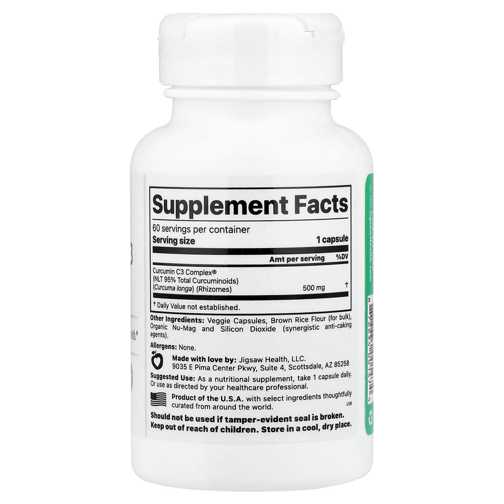 Jigsaw Health, Curcumin C3 Complex, 60 капсул (500 мг в 1 капсуле)