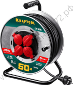 KRAFTOOL K-315, КГ 3х1.5 50м 3700Вт IP44, Силовой удлинитель на стальной катушке (55085-50)