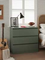 Комод для одежды Марм 70х35х67 см с 3 ящиками без скосов с органайзерами в скандинавском стиле, зеленый самшит