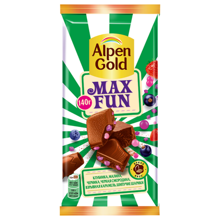 Шоколад Alpen Gold Max Fun Клубника, малина 140гр