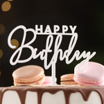 Топпер "Happy Birthday", курсив, белый глянец