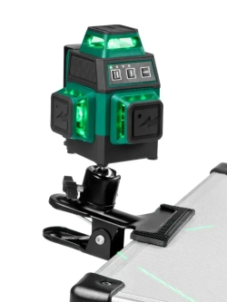 Rokodil / Компактный лазерный уровень 3D, зеленый луч SHARP / RAY AIR, 12 линий, самовыравнивание, аккумулятор на 10 ч, дальность 30 м, максимальная комплектация с пультом и креплением-прищепкой