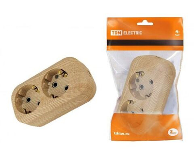 Колодка розеточная  2гн. с заземлением 16А 250В Эко (сосна) TDM 1806-0046
