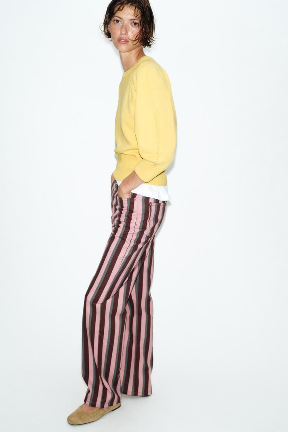 ZARA СВИТЕР С ОБЪЕМНЫМИ РУКАВАМИ, ЖЕЛТЫЙ