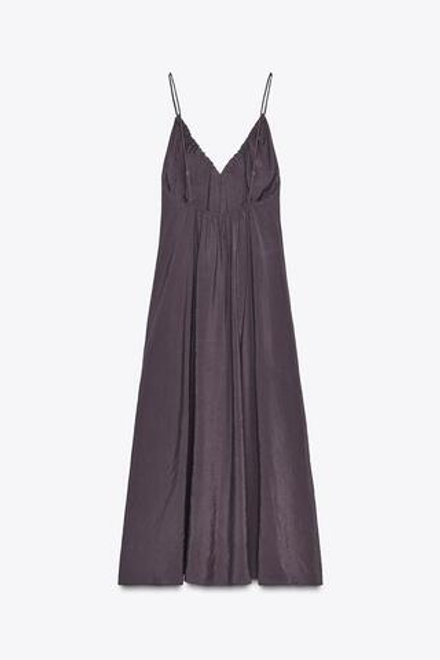 ZARA ПЛАТЬЕ МИДИ ИЗ СТРУЯЩЕЙСЯ ТКАНИ С ВОЛНИСТЫМ ВЫРЕЗОМ, ЛИЛОВЫЙ