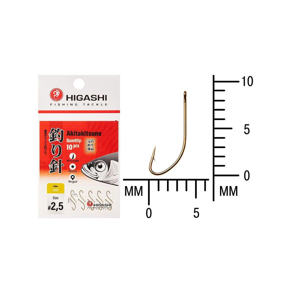 Крючок одинарный HIGASHI Akitakitsune ringed #2 Gold
