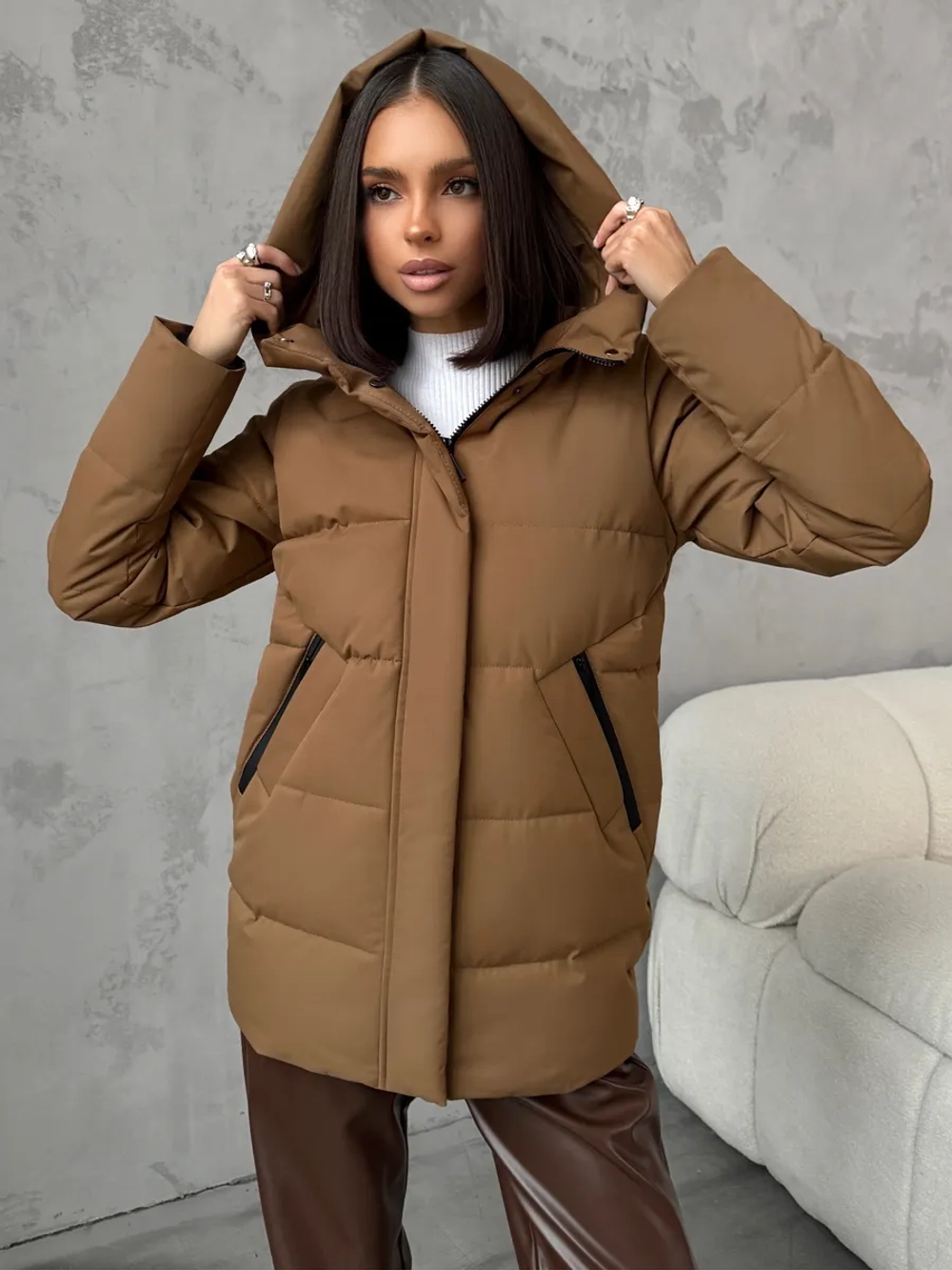 Куртка весенняя удлиненная с капюшоном