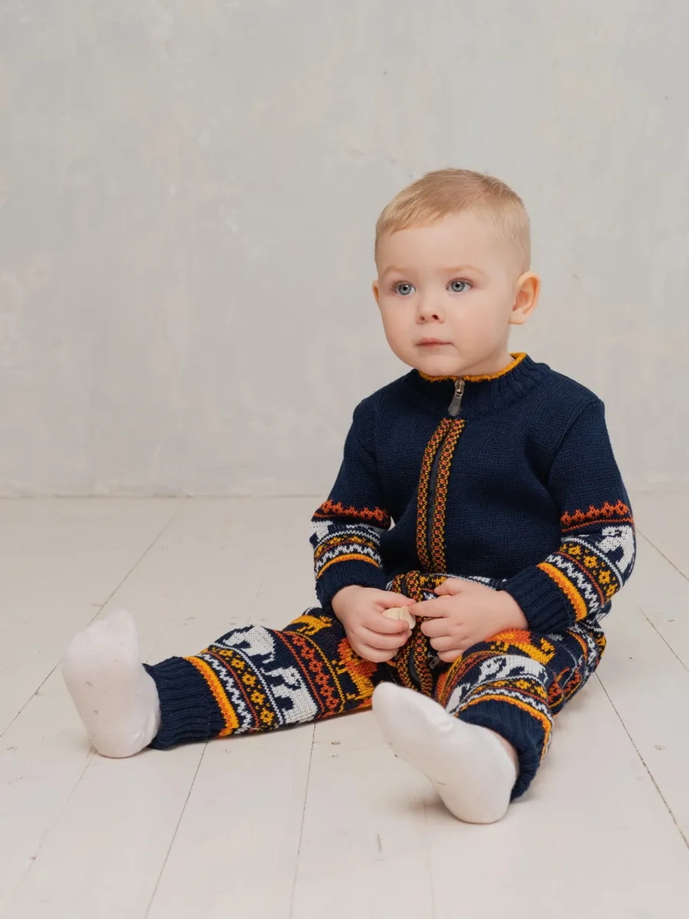 Вязаный комбинезон для новорожденных и малышей на молнии