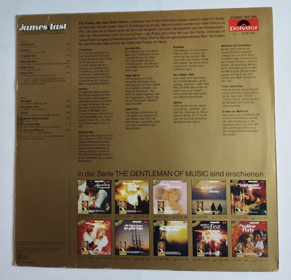 Винтажная виниловая пластинка LP James Last Wir Tanzen Polka (Germany 1983) (EX)