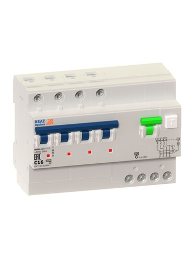 Выключатель автоматический дифференциального тока 4п C 16А 30мА тип A 6кА OptiDin VD63 УХЛ4 КЭАЗ 103476